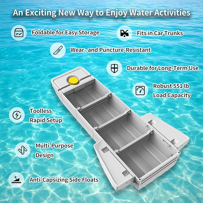 Fishing Boat, Folding Pontoon Boat, Fits in Car Trunk – Portable Modular Kayak, Seats 2-6, Motor-Ready, Sturdier Than Inflatable Boats – Ideal for Lure Fishing, Paddling Trip, Hunting, Rescue