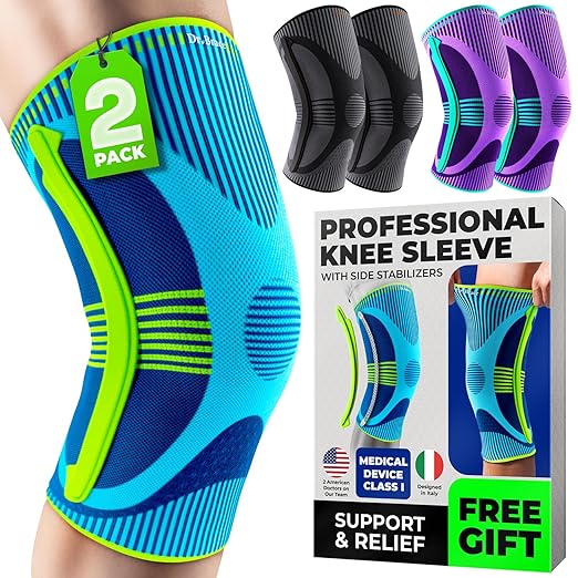 DR. BRACE ELITE Knee Brace with Size Stabilizer (2 Pack) Knee Brace for Women & Men, Workout, Sports, Daily Knee Compression Sleeve for Maximum Knee Pain Support & Fast Recovery (Zeus, X-Large) 2