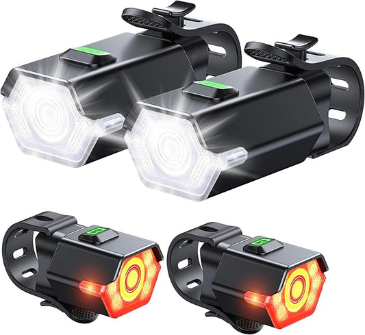 3+6 Modes Bike Lights for Night Riding with Side Light, Rechargeable & IP65 Waterproof Bicycle Light, Bike Headlight and Tail Light Set for Road/Mountain/Kids Bike Cycling Accessories