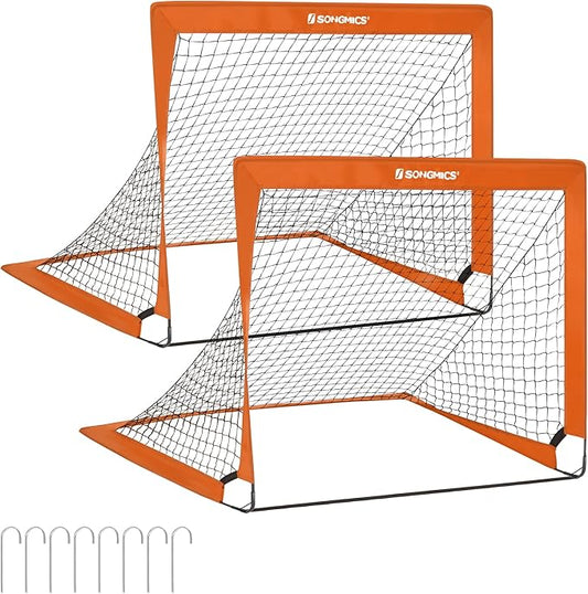 SONGMICS Kids Soccer Goals for Backyard, 4x3 ft Portable Soccer Nets Training Equipment, Toddler Soccer Goal with Carrying Bag, for Field