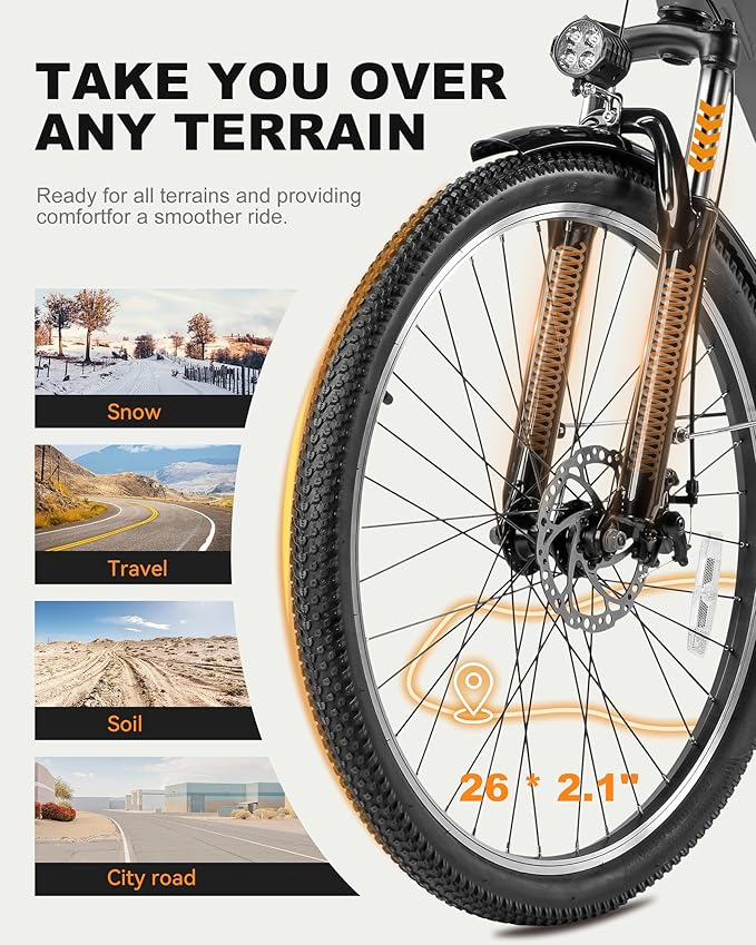 Cores Electric Bike for Adults, 26" Electric Commuter Bike with 1200W Peak Motor, 28MPH 70 Miles Max, 48V 576Wh Removable Battery, 7-Speed City Cruiser Mountain E Bike for Commuting