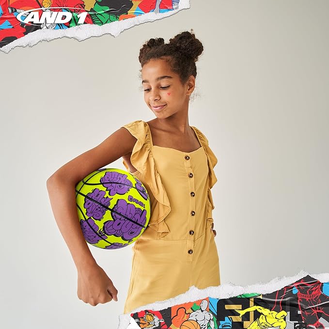 AND1 Toss Up Basketball : Youth Sized Rubber Streetball for Indoor and Outdoor Use, Deep Channel Construction and Durability, Includes 10” Pump