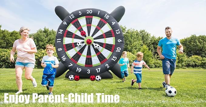 10FT Giant Inflatable Soccer Dart Board Backyard Games - with Buil in Blower, 8 Soccer Balls - Large Kick Football Target Dartboard for Outdoor Yard Lawn Family Adults Kids (Black)