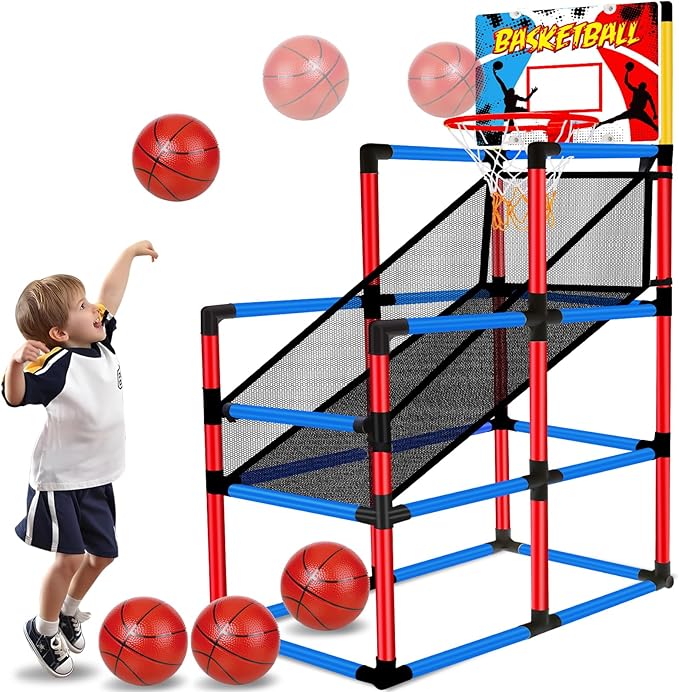 63" Arcade Basketball Game Set with 3 Balls Kids Basketball Hoop 3 to 12 Years Old Indoor Outdoor Sports Play - Easy Set Up - Carnival Basketball Toys Ages 3 4 5-7 8-12 Year Old Boys Birthday Gift