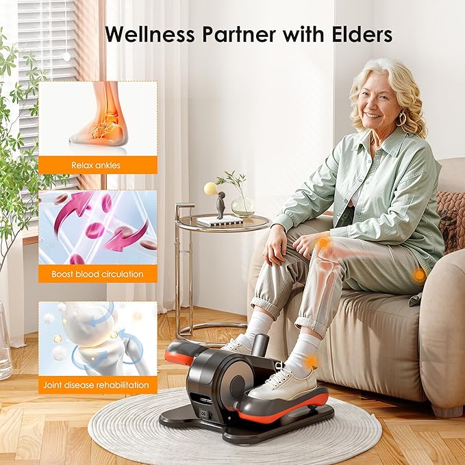 SogesPower Under Desk Elliptical Exercise Machine, Ellipse Leg Exerciser for Seniors with 12 Adjustable Speeds, Electric Seated Pedal Exerciser for Home with Remote Control