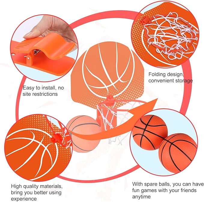 Honoson 3 Sets Indoor Trash Can Basketball Game Set Includes 3 Mini Clip on Basketball Hoop with Backboard 6 Inflatable Ball 3 Pump Kid Adult Office Decompression Toy Birthday Gift(Fresh)
