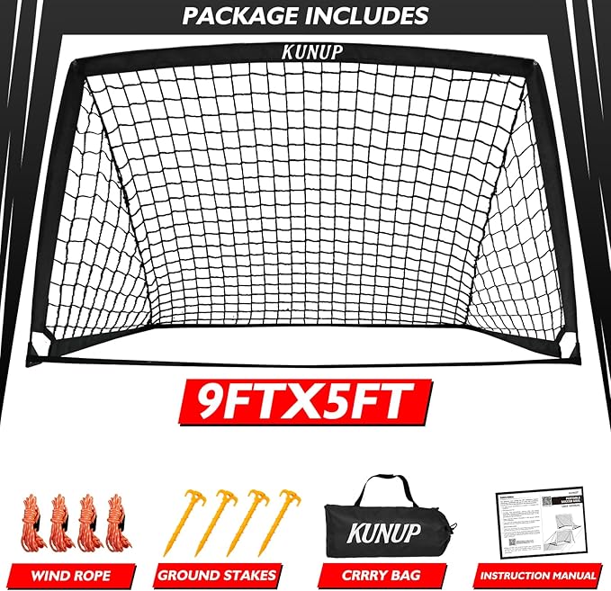 5×3 6x4 9x5 FT Portable Kids Soccer Goal for Backyard, Foldable Soccer Practice Net with Carrying Bag for Toddler Youth Adult Pop Up Soccer Training Equipment Indoor and Outdoor Sports Game