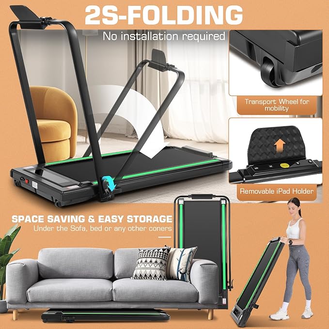 ANCHEER 4 in 1 Under Desk Treadmill with Incline - 2s Folding/Max 300 lb Capacity Walking Pad - Compact Electric Treadmill for Home, Gym, or Office with LED Touch Screen and Remote Control