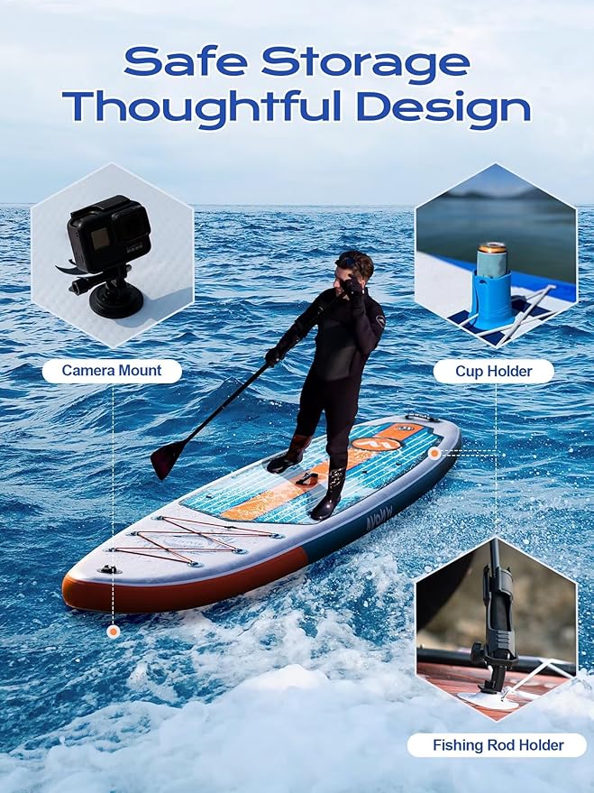 Extra Wide Inflatable Paddle Board, 11' x 34" x 6" Stand Up Paddle Board for Adults, SUP Accessories with Camera Mount, 2+1 Family for Lake, Ocean, Sea