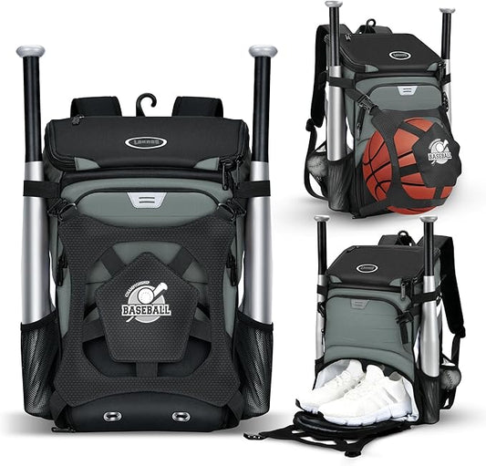 Baseball Backpack for Adult and Youth, Large Capacity Lightweight Softball Bag With Shoe Compartment and Fence Hook for TBall Bat & Equipment, Waterproof for Helmet, Gloves