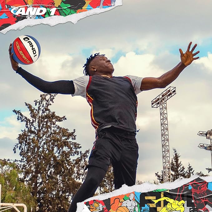 AND1 Xcelerate Rubber Basketball: Official Regulation Size 7 (29.5”) Streetball, Made for Indoor/Outdoor Games