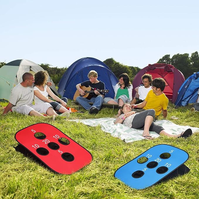 G4Free Portable Collapsible 5 Holes Cornhole Game Set with 8 Bean Bags Carrying Case Toss Game Size 3ft x 2ft for Camping Travel