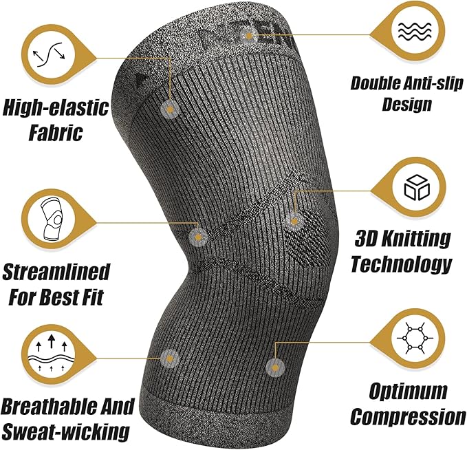 NEENCA Ultra-thin Knee Sleeve for Knee Pain, Lightest Knee Compression Sleeve with Graphene Ions Infused Fabric for Pain Relief, Swelling, Arthritis, Poor Circulation, Running, Sport- FSA/HSA Approved