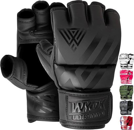 WYOX MMA Gloves for Men & Women – Grappling & Sparring Boxing Gloves with Open Palm Design, Padded Fingerless Training Gloves for Kickboxing, Muay Thai, Youth & Heavy Bag Workouts