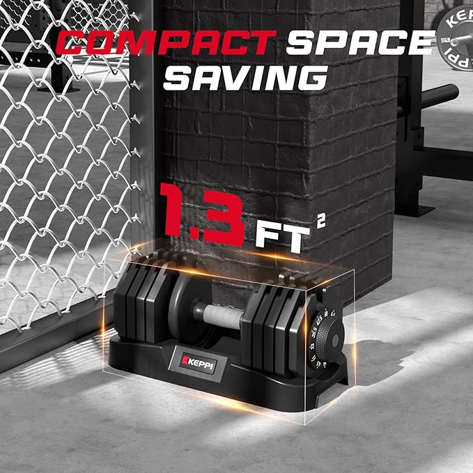 Keppi Adjustable Dumbbells Set-25lb/40lb/55lb/60lb, Anti-Slip Metal Fast Adjust Weight Handle, Exercise & Fitness for Full Body Workout - Adjustable Dumbbell Series