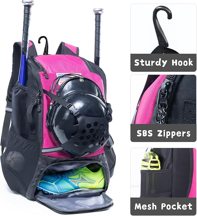 Baseball Backpack for Youth, Boys, Adults - Bat and Softball Equipment Bag With Glove Holder, Helmet, Shoes Compartment - T-Ball Accessories and Baseball Gifts