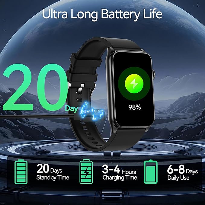 KPEP Health Fitness Watch with LED Flashlight, 24/7 Stress/Blood Pressure/SpO2/Heart Rate/Sleep Monitor, 100+ Sport Modes Calorie Counter Pedometer IP68 Waterproof Fitness Tracker for Men Women, Black