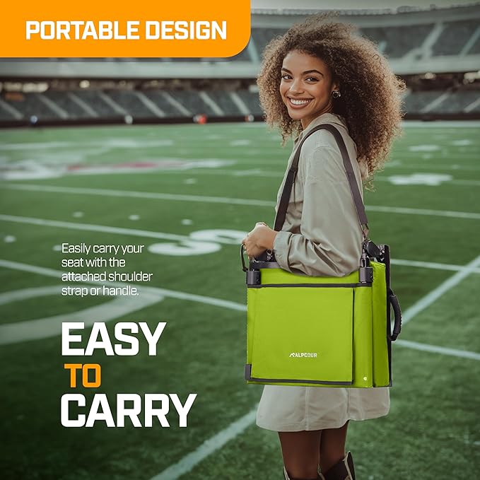 Extra Wide Folding Reclining Stadium Seat with Back Suppot for Bleachers, Bleacher Hooks, Thick Cushion, Cup Holder, Storage Pockets – Portable Chair for Kayak, Canoe, Paddle Board, Concerts, & Sports