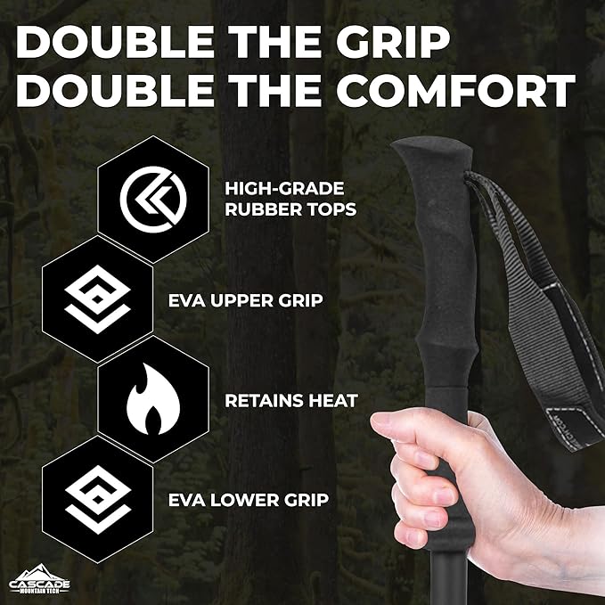 Cascade Mountain Tech Trekking Poles - Carbon Fiber Walking or Hiking Sticks with Quick Adjustable Locks