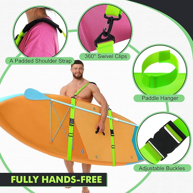 Sanwuta 2 Pack Adjustable Sup Kayak Paddle Board Accessories Surfboard Shoulder Carry Straps for Women and Men