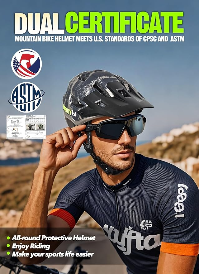 Mountain Bike Helmet for Adults & Youth Lightweight Impact-Resistant with Adjustable Dial & Removable Visor Unisex Helmet for Mountain Biking Bicycle Clcying