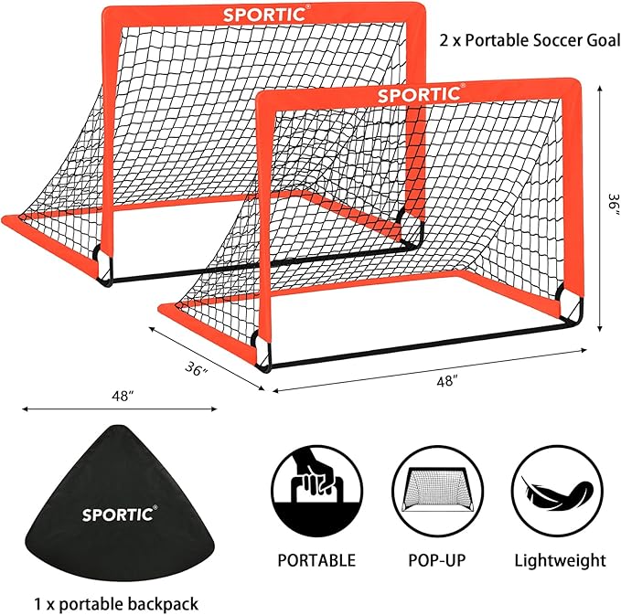 2 Pack 4' x 3' Soccer Goal Net Set, Pop Up Kids Practice Soccer Goals for Indoor and Outdoor.Portable Soccer Net with Carrying Bag & Ground Pegs, Perfect for Backyard, Field, Court