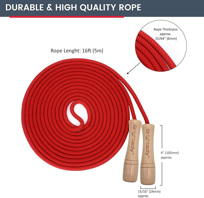 16 FT Long Jump Rope for Kids, Multiplayer, Adjustable | Classic Look Wooden Handle | Durable Kids Jumping Rope, Skipping Rope, Outdoor Fun, Party Game, Birthday Gift