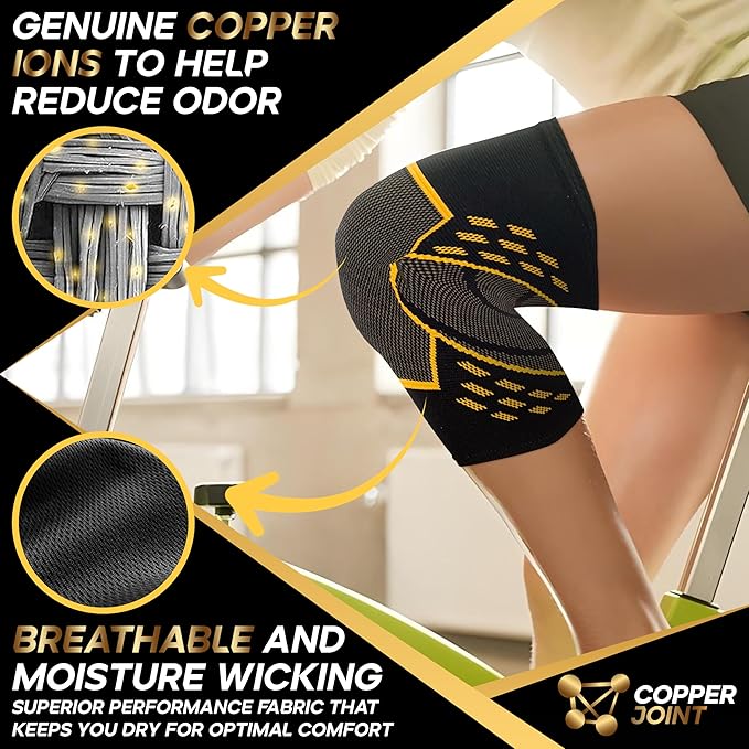 CopperJoint Pull On Knee Brace Women & Men Workout - Copper Infused Knee Sleeves for Men, Elastic Compression Knees Support Braces for Fitness, Volleyball, Basketball, Running, Sports