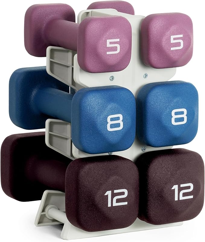 Tone Fitness Neoprene Dumbbell Set with Storage Rack – Non-Slip, Anti-Roll Hand Weights for Home Gym Workouts | 20 lb, 32 lb, & 50 lb Options