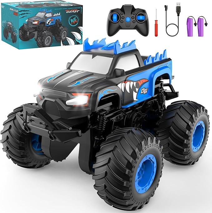 Remote Control Car, 1:24 Scale All Terrain Monster Tuck Toys with Auto Demo, Remote Control Tuck with 360° Rotation and Lights, 2.4Ghz Rc Cars Support 20km/h, Monster Trucks for Boys Age 4-7