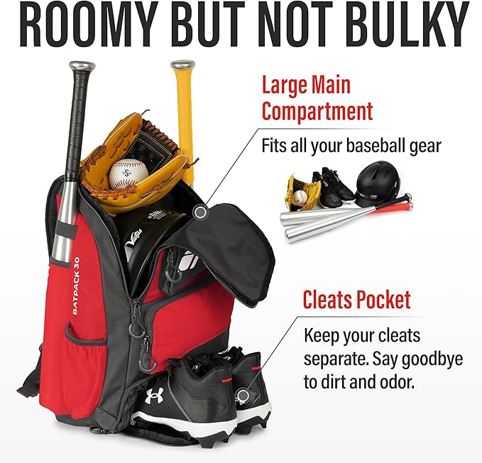 Baseball Bag - Backpack for Baseball, Softball, Tball - Adults & Youth Bat Bag