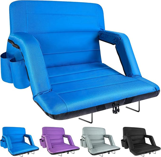 Extra Wide Stadium Seats with Back Support, Exclusive Bleacher Chairs with Back and Cushion Folding Stadium Chairs, 6 Reclining Positions Waterproof Bleacher Seats (Extra Wide|25" Blue)