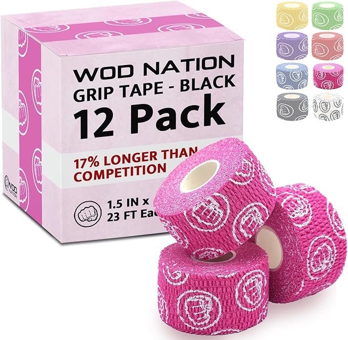 WOD Nation Flexible Hook-Grip Athletic Tape – Easy-Tear, Sweat-Proof Thumb & Finger Strips for Weightlifting