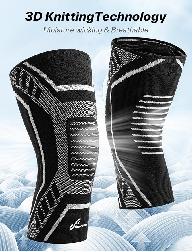 Copper Knee Brace for Men & Women - Knee Compression Sleeve with Side Stabilizers - Knee Support for Running, Hiking, Working, Basketball, Volleyball, Gym, Meniscus Tear, ACL, Arthritis Knee Pain Relief, A Pair (Black-No Copper(a pair), Large(18"-20"))