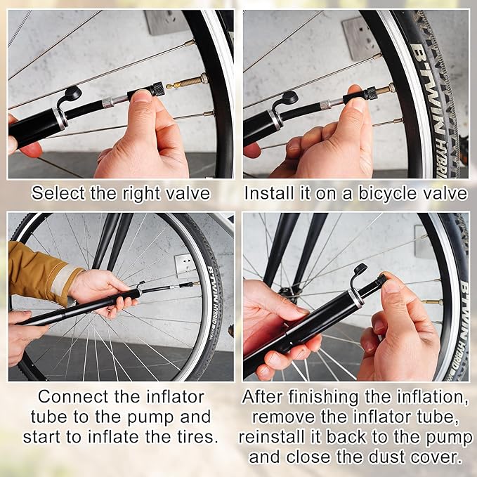 RUTU Bike Pump Portable - Mini Bike Pump 120PSI - Made of 6061 CNC Aluminum Alloy - Compatible with Presta & Schrader Valves - Includes Bike Frame Mount & Tire Repair Kit