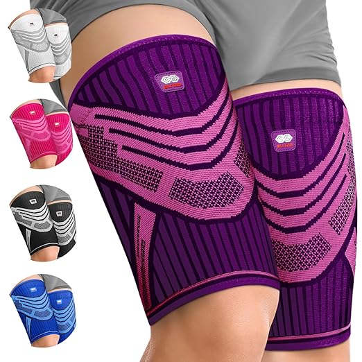 BLITZU Hamstring Compression Sleeve, Thigh Compression Sleeve for Women and Men, Upper Leg Brace for Groin, Sciatica & Quad Tendonitis, Wrap Support for Recovery, Running, Sports and Workout Purple S