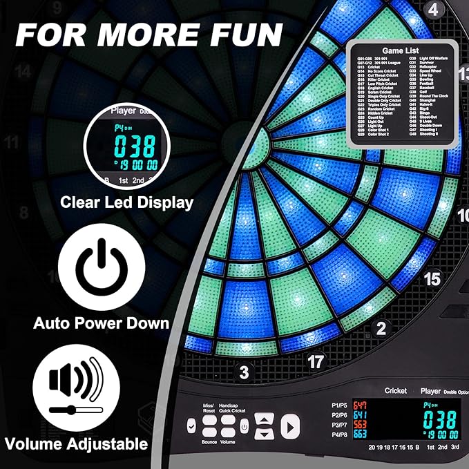 Turnart Electronic Dart Board,13 inch Illuminated Segments Light Based Games Electric Dartboard for Adults Tested Tough Segment for Enhanced Durability Professional with Scoring