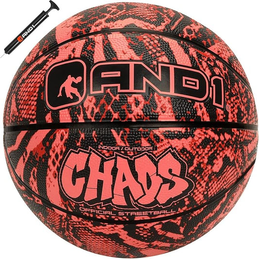 AND1 Chaos Basketball: Official Regulation Size 7 (29.5 inches) Rubber - Deep Channel Construction Streetball, Made for Indoor Outdoor Basketball Games