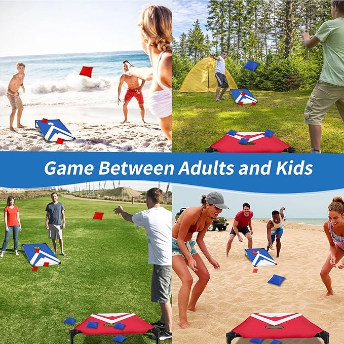 NZQXJXZ Portable Cornhole Board Set 3x2 Ft with 8 Bean Bags Corn Hole Toss Game Cornhole Games for Indoor and Outdoor Parties, Ideal for Kids, Adults, Camping Travel,Parties,Beach, Yard