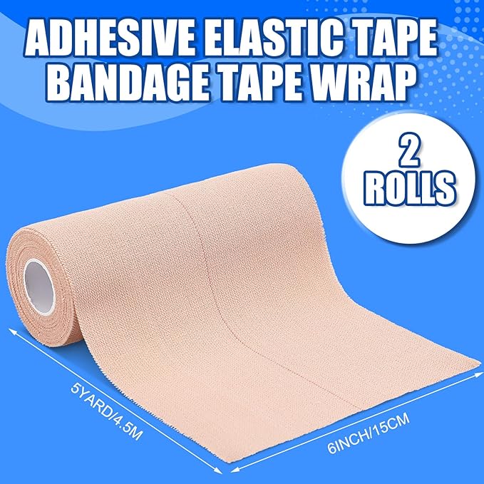 Nuanchu 2 Rolls Adhesive Elastic Tape Bandage Tape Wrap Flexible Stretch Bandages for Sports Ankle, Knee and Wrist Sprains(6 Inch Wide,Apricot)