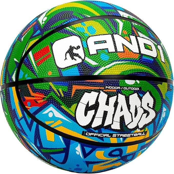 AND1 Chaos Rubber Basketball: Official Regulation Size 7 (29.5 inches) Rubber Basketball - Deep Channel Construction Streetball, Made for Indoor Outdoor