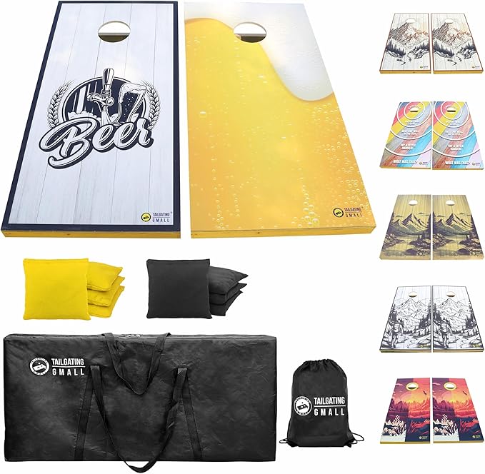 Cornhole Board Set 4FTx2FT Solid Wood Regulation Size Cornhole Set Includes 8 Cornhole Bags for Adults