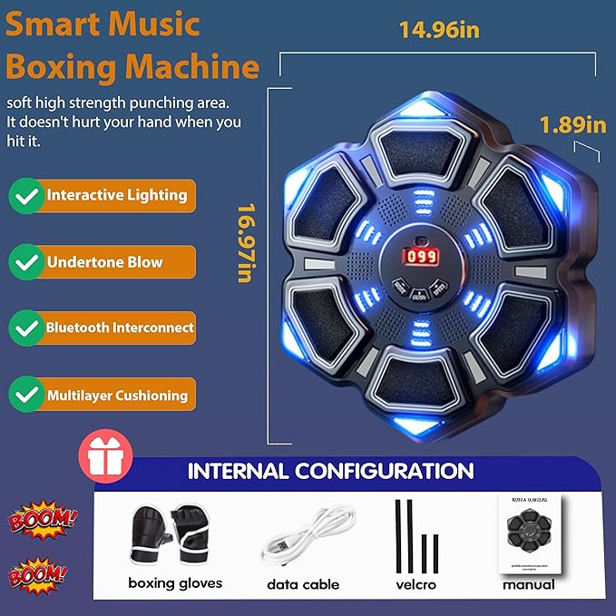 Music Boxing Machine, New Wall Mounted Smart Music Boxing Family Games, Electronic Focus Agility Training Equipment with Glove, Exercise Equipment