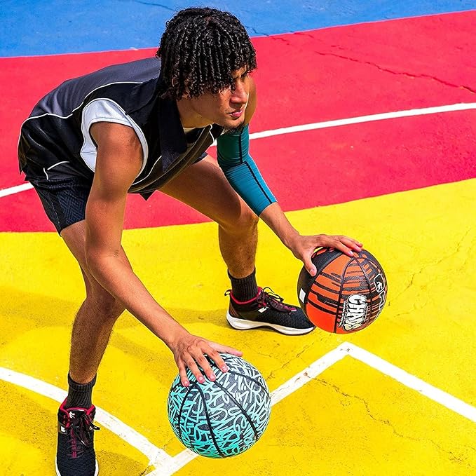 AND1 Fantom Graffiti Rubber Basketball Game Ready, 27.5 Inches, Youth Size 5, Made for Indoor and Outdoor, Sold Deflated (Pump NOT Included), Volt