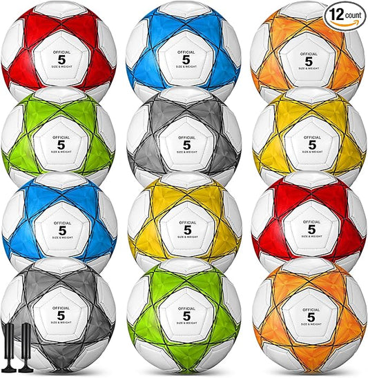 Deekin 12 Pcs Soccer Balls Bulk with Pump Deflated Sizes 3, 4, 5, Official Size Sport Soccer Ball Training Ball for Kids Youth Adult Game Match School Training Accessories Party Gift