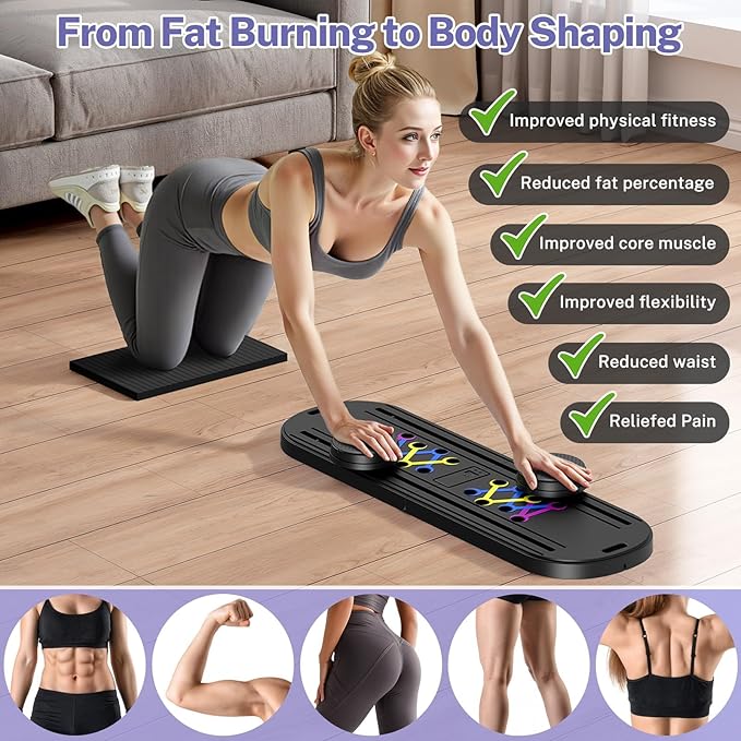 Pilates Board,Foldable Pilates Reformer Equipment with Timer, 7-in-1 Multi-Purpose Portable Pilates Reformer Machine Home Pilates Kit for Home Workout,Fitness,Exercise,Abs