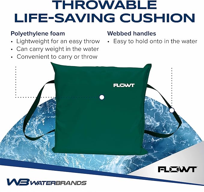 Flowt Boat Seat Cushion and Throw Cushion for Boat Safety – USCG Approved Type IV, Life Cushion for Boat, Durable, Comfortable Boat Seat Cushions for Kayaks, Paddle Board, Canoe and Boating - Green