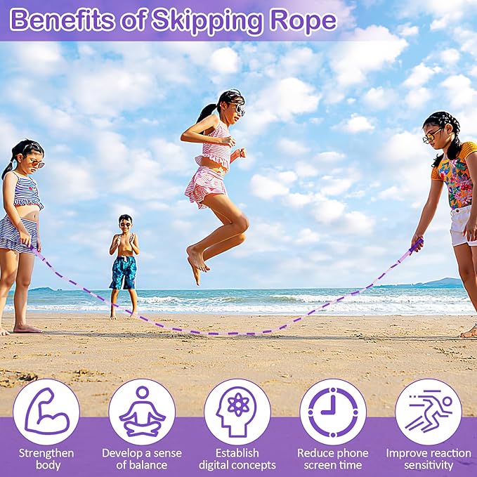 Jump Rope for Kids, Adjustable Jump Ropes for 4 5 6 7 8 10 12, Tangle Free Jumping Rope Age 8-12, Segmented Soft Beaded Skipping Rope for Women Fitness