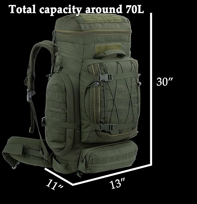 Large Internal Frame Backpack Tactical MOLLE Pack for Camping Backpacking Hunting Bushcraft Adventure 70L…