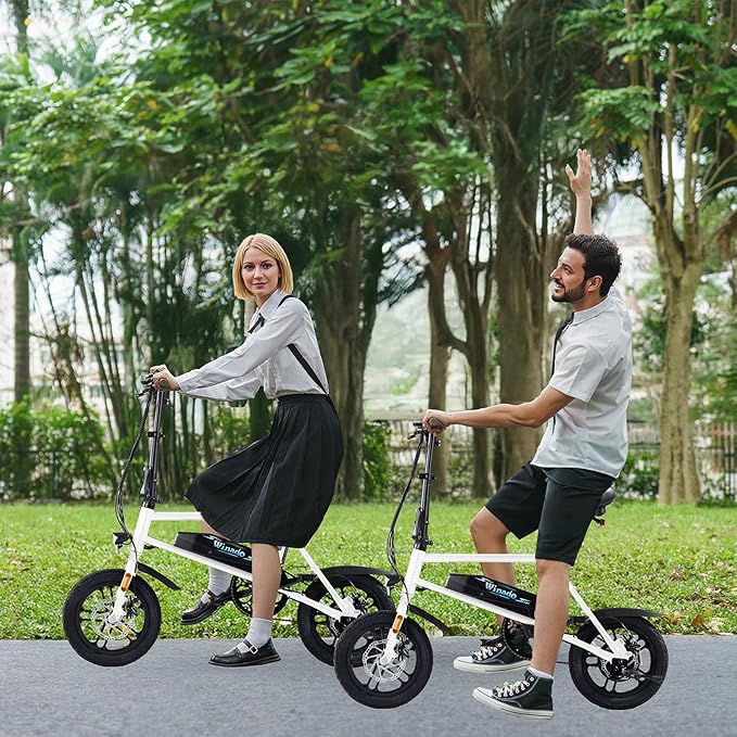 Winado Electric Bike for Adults, 14" Folding Electric Bicycle 450W Motor with Dual Disc Brakes, Max Range 25Miles(Pedal-Assist) & Speed 15.5MPH, Foldable Commuter City Ebike for Adults/Teens